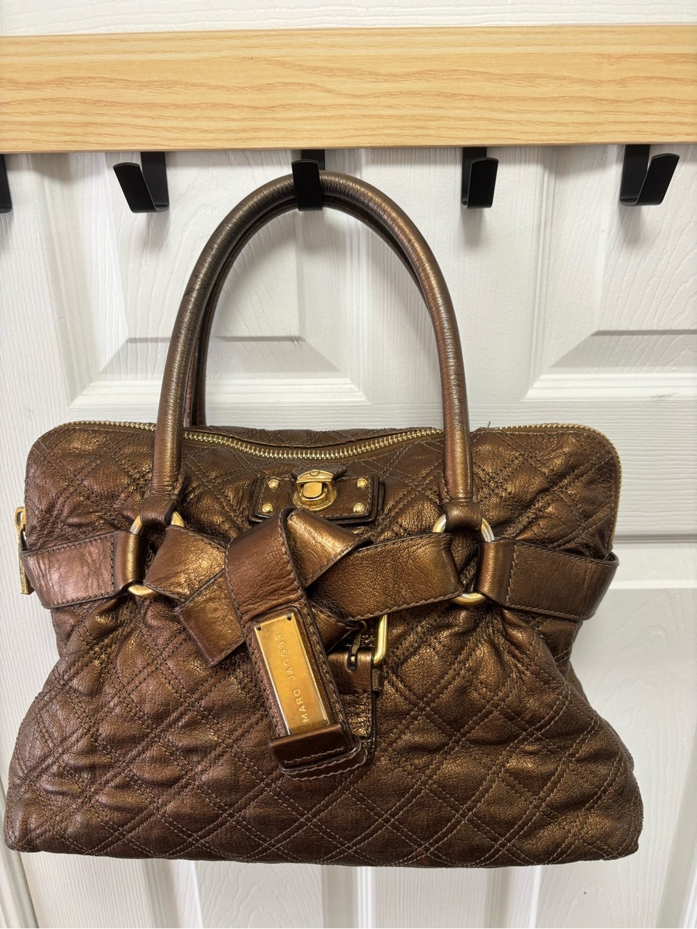 Marc Jacobs VINTAGE Quilted Leather Bruna Tote Bag Metallic Bronze MADE IN ITALY